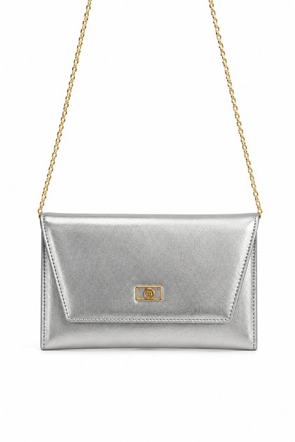 Silver Women's Evening Bag with Chain Strap, Portfolio Clutch and Shoulder Bag