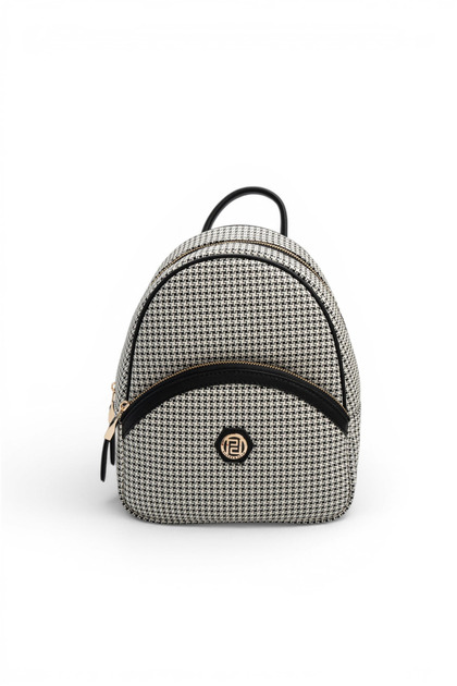 Negru - Rucsac de damă în carouri cu picioare de gâscă negre SP945