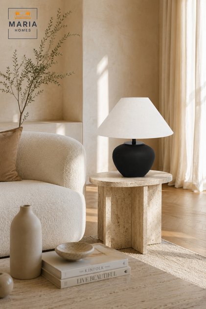 Black & White Modern Table Lamp – Minimalist Bedside Lamp for Bedroom, Living Room, Office & Home Décor
