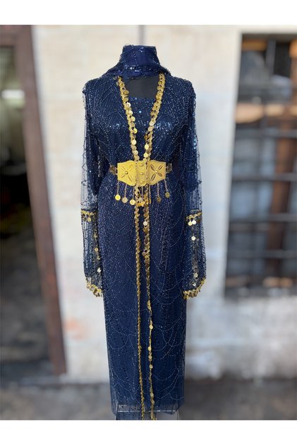 Çeyrekli Zincirli Abiye Kaftan Şal ve Kemer Dahil