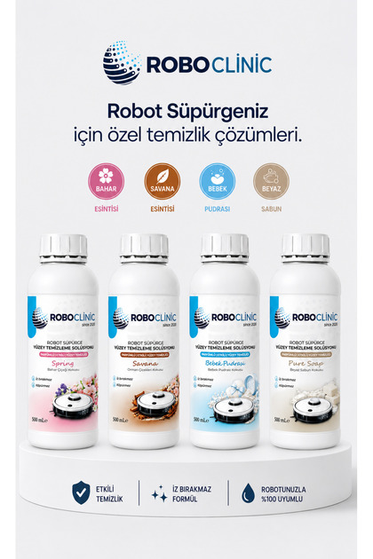 Robot Süpürge Deterjanı Bahar, Savana, Pudra, Sabun Kokulu Solüsyon (4x500 Ml