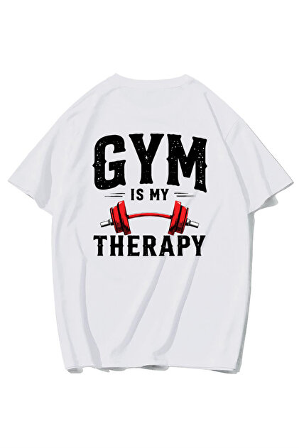 Unisex Oversize Gym Is My Therapy T-Shirt (White)