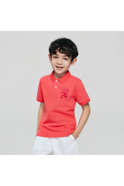 Junior's Slim Fit Lion Embroidered Cotton Polo