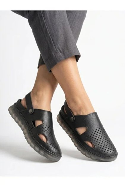 Sandale de damă perforate din piele naturală, pantofi ortopedici ușori și confortabili pentru zi cu zi 58985