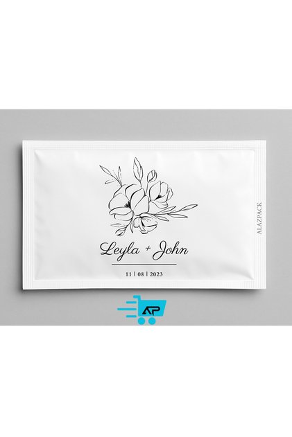 Alazpack Özel Baskılı Düğün Mendili 7x12 | Kişiye Özel İsim Baskılı Nikah Şekeri Alternatifi 50 Adet