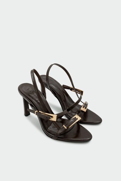 Bolide Gold Buckle Detailed Women's Bitter Brown Heeled Shoes
