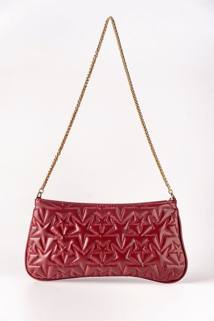 Women's Star Embroidered Zippered Chain Strap Hand and Shoulder Bag