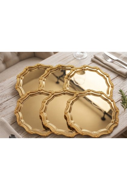 6 Piece Coffee Presentation Tray with Gold Round Wave Frame