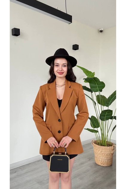 Kadın oversize blazet ceket iki düğmeli astarlı klasik şık ceket ckt00350