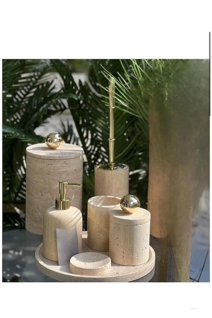 Decorative Natural Travertine Marble 7 Piece Gold Disco Ball Bathroom Set