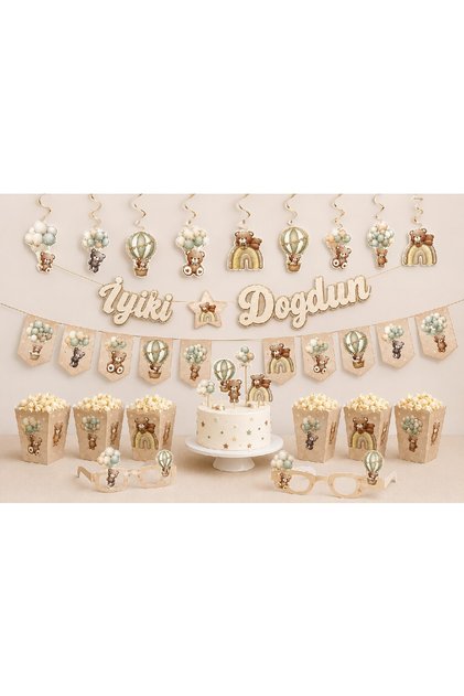 Teddy Bear Party Set 30 Pieces Teddy Bear Happy Birthday Birthday Decorations Banner Glasses Cake Figure Corn Box Baby Party Concept