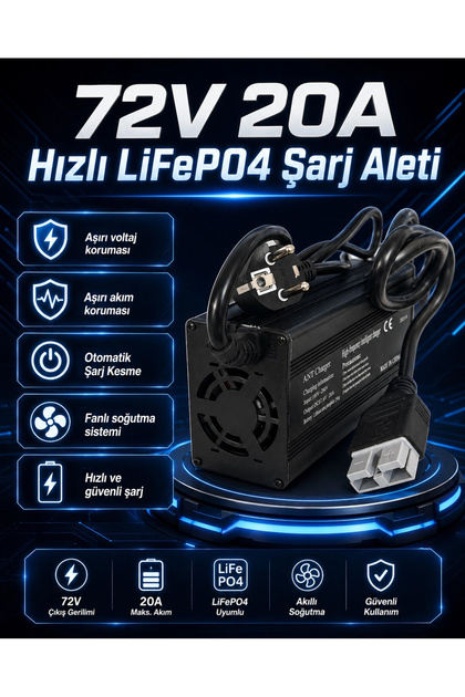72V 20A Hızlı LiFePO4 Şarj Aleti