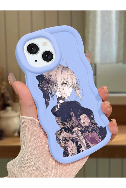 iPhone 13 Compatible Case Camera Protector Blue Silicone Couple Phone Case Girl Pattern