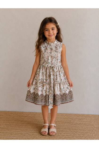 Girl's Floral Patterned Short Sleeve Dress