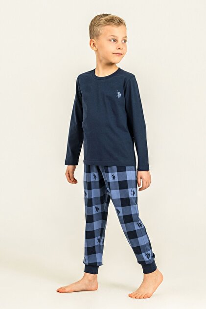 Boy's Pajama Set Printed Navy Blue Long Sleeve Pajama Set Us2647-C-V1