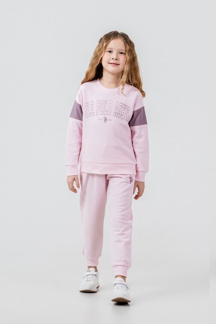 Girl's Printed Pink Long Sleeve Tracksuit Set Us2704-C-V1