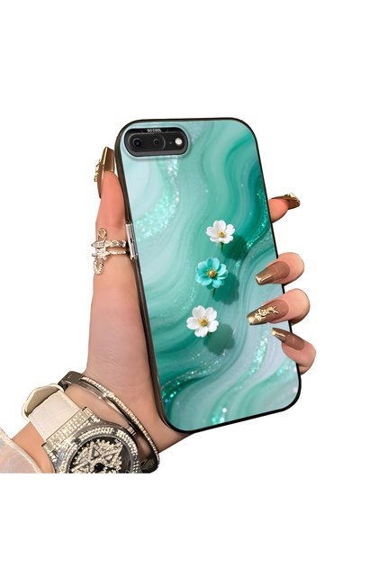 iPhone 8 Plus Compatible Silicone Edge Hard Back Case Couple Phone Case with Floral Pattern