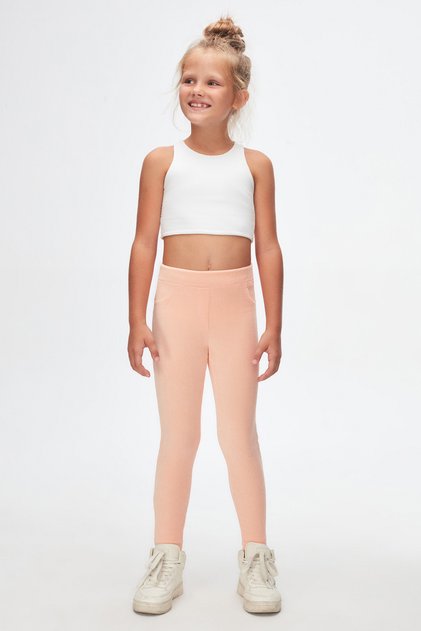 Powder Pink Corduroy Girls' Leggings with Pockets