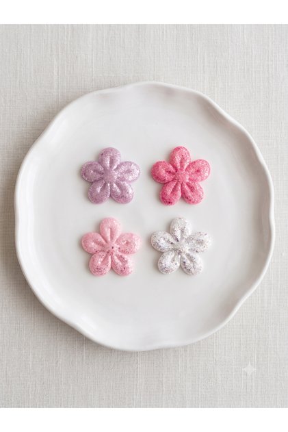 Set of 4 Colorful Glittery Flower Figured Hair Clips - Special for Babies with No Hair or Little Hair