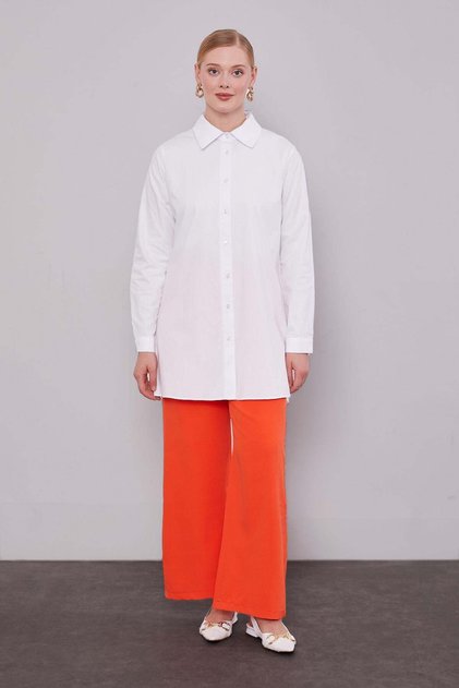 White Plain Button Detailed Shirt