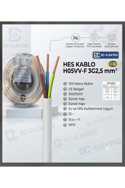 HES KABLO 3x2.5 TTR YÜZDE 100 TAM BAKIR YÜZDE 100 TSELİ (1 METRE FİYATIDIR)