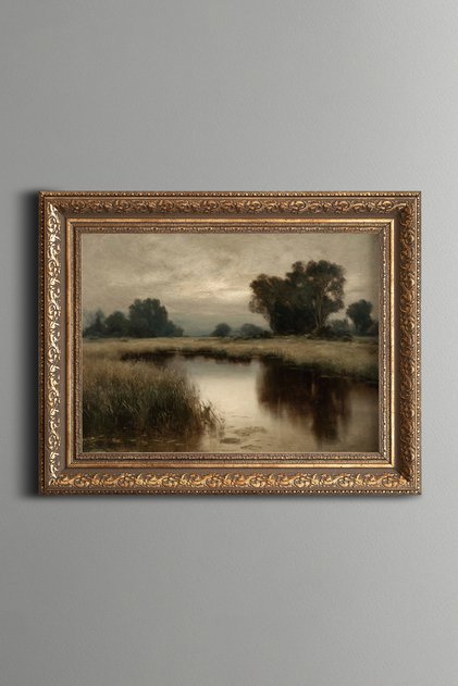 Lake and Nature Landscape - Vintage Patterned Painting - Thick Model