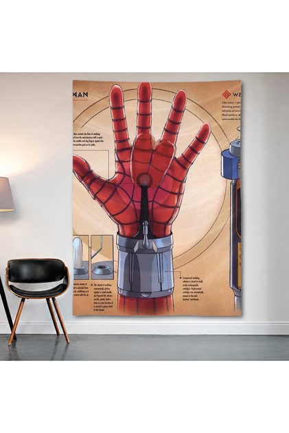 Spider-Man Mechanical Hand Blueprint Wall Covering Wall Tapestry First Quality Satin Fabric Poster