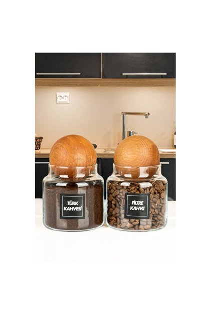 Wooden Ball Lid Filter and Turkish Coffee Jar Set 600 ml