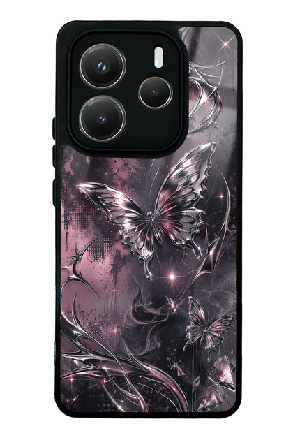 Xiaomi Redmi Note 14 5g Rose Chrome Butterfly Design Glossy Phone Case