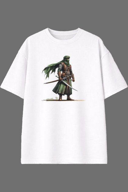 Islamic Warrior Design Front Printed White Oversize t Shirt