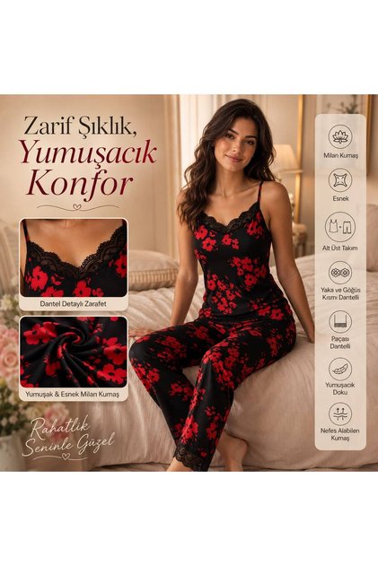 Top and Bottom Pajama Set Soft Lace Detail Quality Product