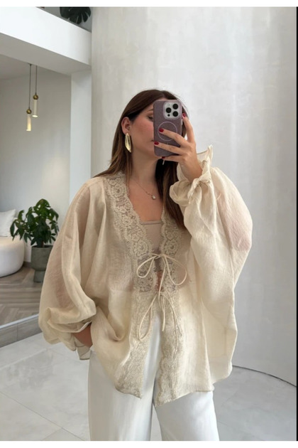 Stone Transparent Lace Shirt - 5108