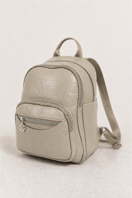 Women's Beige Functional Multi-Pocket Leather Detailed Daily Leather Backpack with Column Strap