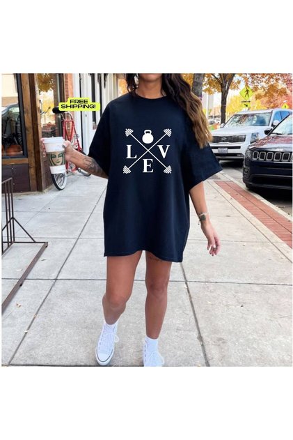 Navy Blue Modern Design Printed Oversize Women's Tunic T-Shirt
