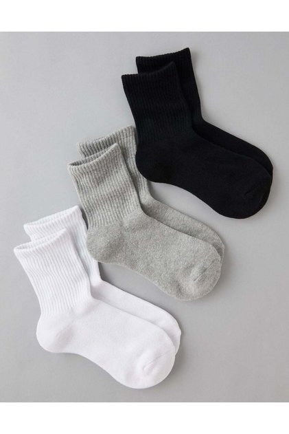 AE Solid Cropped Crew Socks 3-Pack