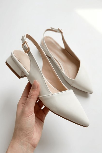 Lupa White (3 cm) Pointed Toe Daily Use Heeled Ballerinas
