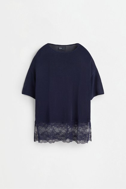 Dantel detaylı triko t-shirt