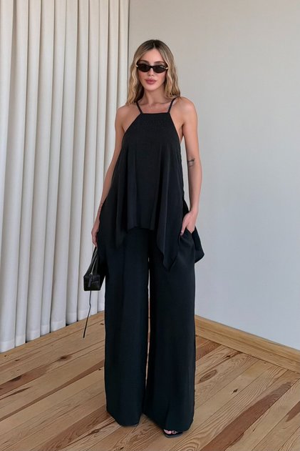 Black Stone Detailed Jumpsuit - 3464