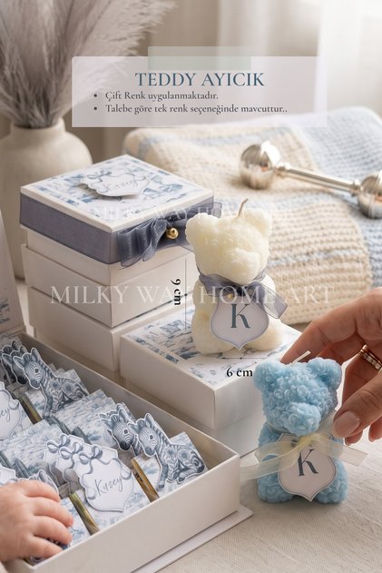 Kişiye Özel İsimli Teddy Ayıcık Mum 20’li Set – Kutulu Hoş Geldin Bebek ve Mevlit Hediyeliği