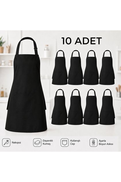 Siyah Renk Ayarlanabilir Askılı Tek Cepli Kasap Önlüğü Mutfak Önlüğü Aşçı Önlüğü Barista Önlüğü