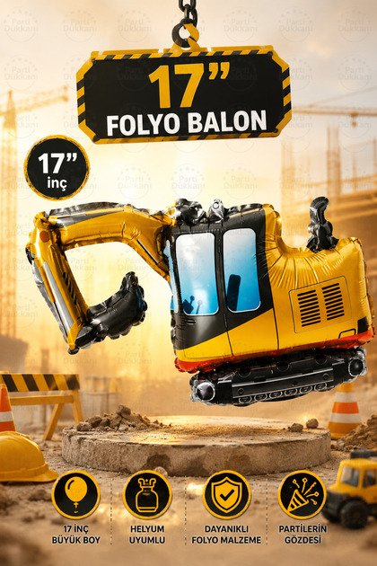 17 Inch Excavator Foil Balloon Helium Compatible Engineering Vehicle Bucket Balloon Construction Themed Birthday Party Balloon