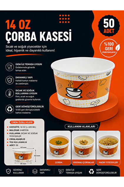 14 Oz Karton Çorba Kasesi 50 Adet