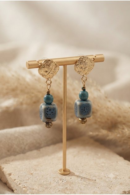 Handmade Ceramic Ball and Brass Apparatus Earrings