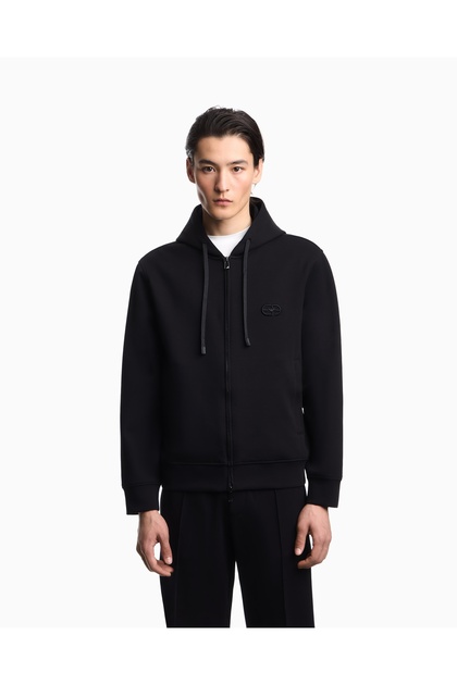 Erkek Normal Kalıp Kapüşonlu Logo İmzalı Uzun Kollu Siyah Sweatshirt
