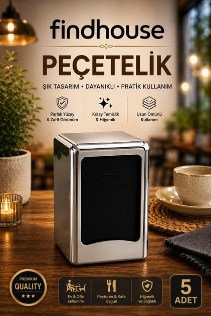 Premium Krom Kaliteli Peçetelik 5 ADET Ev , Fastfood , Cafe , Restaurant , Otel , Dükkan , İşletme