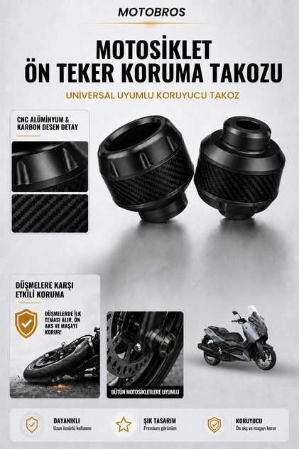 Motosiklet Aks Koruma Takozu Yamaha Xmax Uyumlu Motosiklet Ön Teker Takozu - SİYAH RENK - 2 Adet