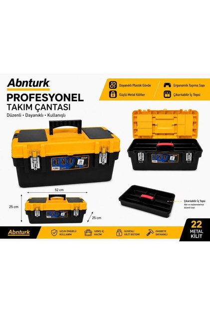 22'' Paslanmaz Çelik Çift Kilitli İç Tepsili Profesyonel Takım Çantası-Dayanıklı Geniş Hacimli Çok Bölmeli Alet Çantası 52x25x25cm