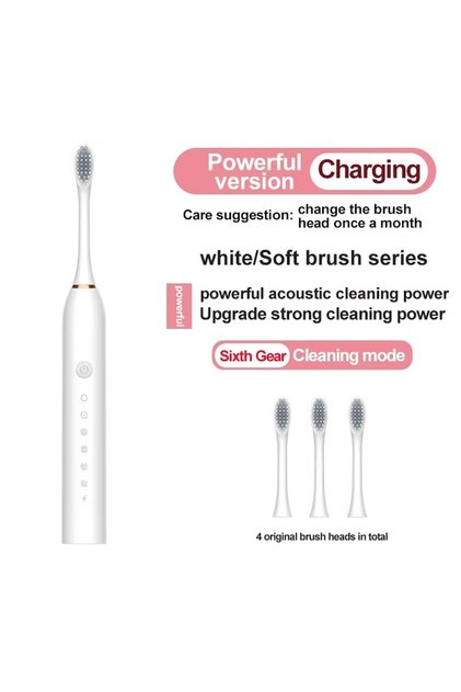 C671-white Electric Ultrasonic Toothbrush Six Speed Mode Home Soft Hair USB Charging Waterproof Adul