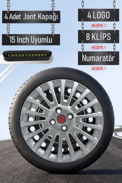 Fiat 15" inç Linea Punto Doblo Fiorino Jant Kapağı Seti 4 Adet Gri 4 Bijonlu G054