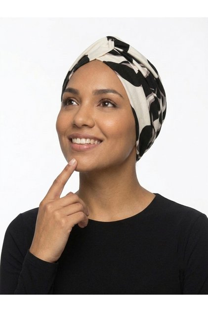 Cotton Patterned, Draped Waist, Stylish and Comfortable Hijab Bonnet with Agraf Detail on the Front